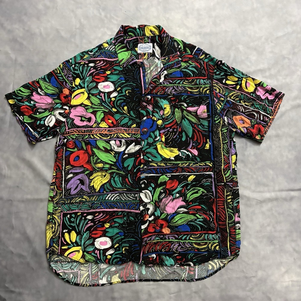 Vtg Jams World Hawaiian Shirt Mens L Floral Abstract Florentine Pop Art USA